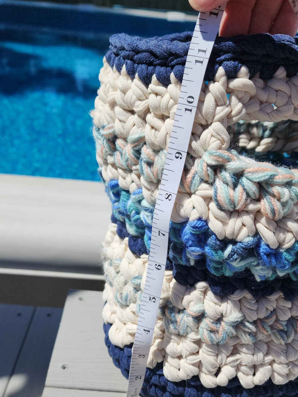 Handmade Nautical Blue & Cream Crochet Storage Basket - Or Tote